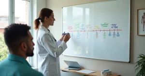 Profissional de saúde marca em quadro linha do tempo de avaliação PEP e PrEP