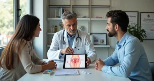 Casal em consulta médica sobre IST com especialista em infectologia