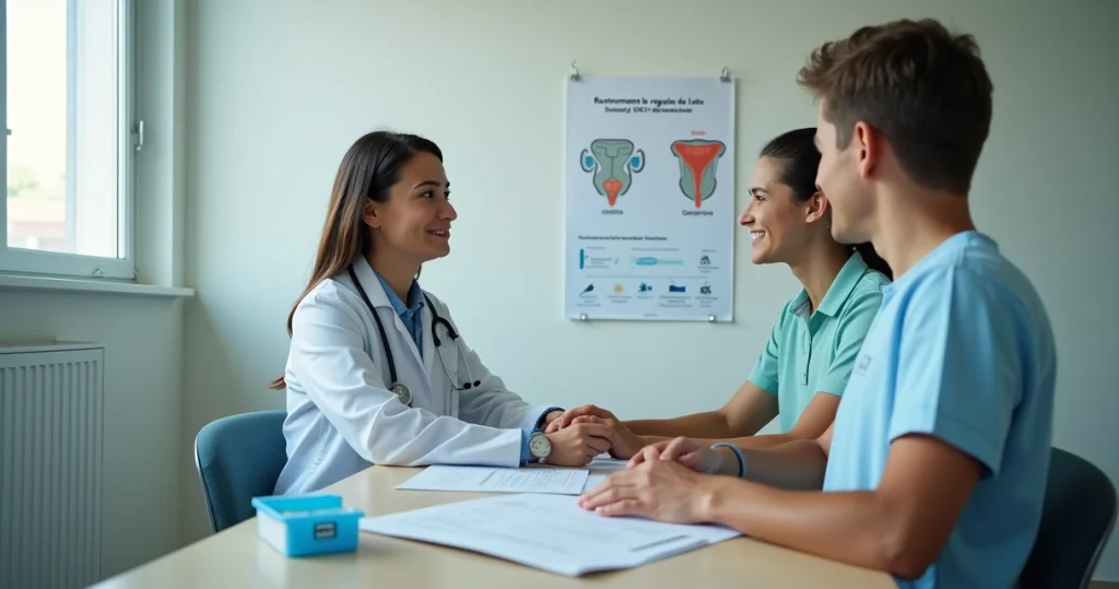 Profissional de saúde conversa com paciente em consultório sobre ISTs e PrEP