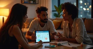 Três pessoas conversando sobre acordos e prevenção em relacionamento aberto