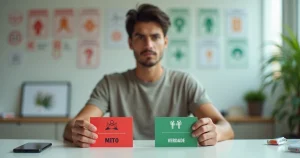 Jovem segura duas fichas de mito e verdade sobre prevenção de ISTs