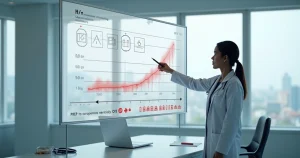 Profissional de saúde analisa painel digital com sequência de exames de HIV