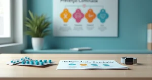 Quadro com símbolos de PrEP camisinhas e testagem formando estratégia de prevenção combinada